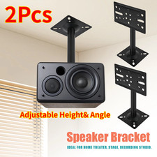 2X Telescopic Speaker Wall Ceiling Mount Bracket Adjustable Swivel Tilt Black UK