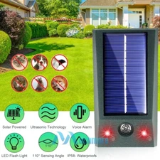 Solar Ultrasonic Animal Repeller LED Flashing Alarm Scare Pest Cat Dog Mice Deer