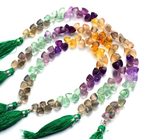 Natural Gem Rainbow Fluorite 7.5mm Size Faceted 3D Trillion Shape Beads 8" - Picture 5 of 6