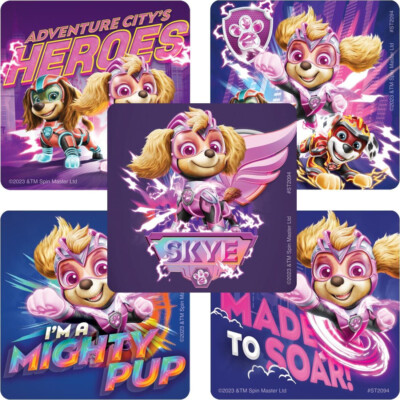 25 Paw Patrol Mighty Movie Heroes Stickers, 2.5'' x 2.5'' each, Party Favors