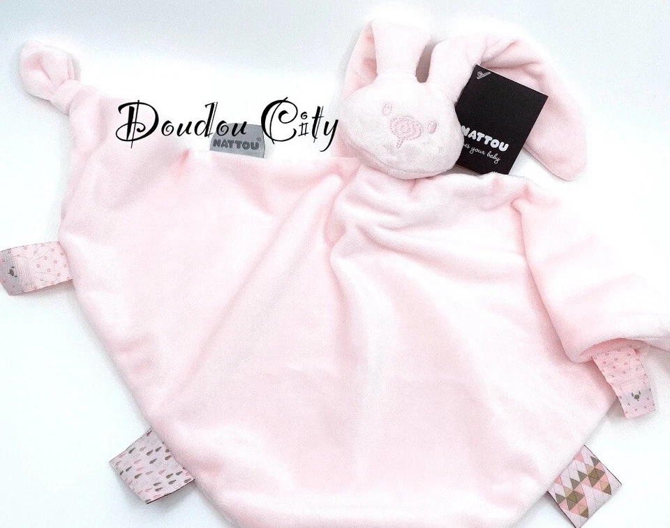 2875🌟Doudou Plat Triangle Lapin Rabbit Rose Bonbon NATTOU Lapidou - Photo 2/4