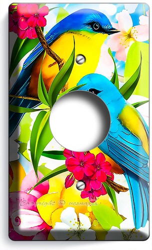PARADISO TROPICALE FIORI AMORE UCCELLINI BLU INTERRUTTORE LUCE PRESA PIASTRE DA PARETE DECORAZIONE - Foto 18 di 34