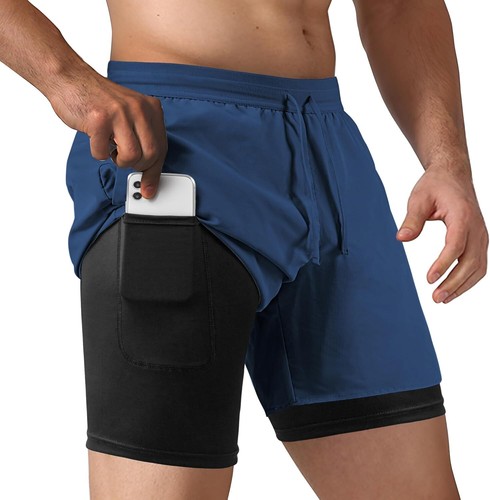 Men'S 2 in 1 Running Shorts Workout Athletic Gym Lightweight Sports Shorts - Picture 13 of 23