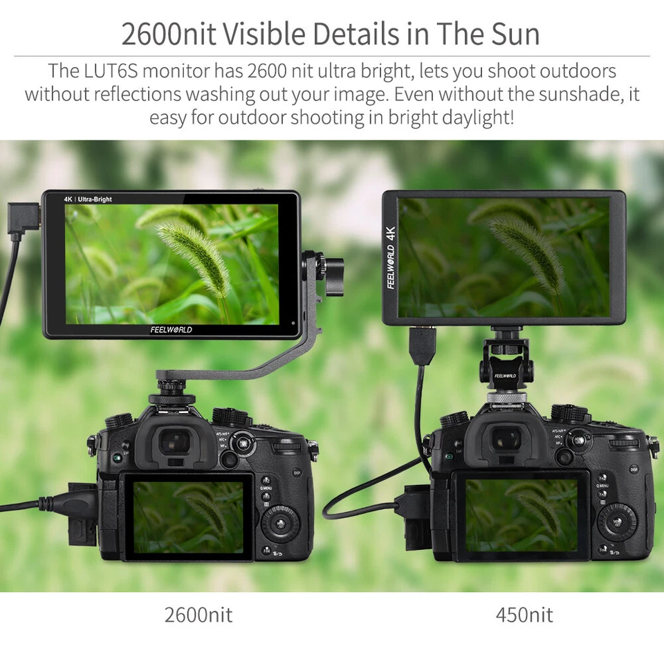 FEELWORLD LUT6S 6 inch DSLR Camera Field Monitor Touch HD 2600nit 3G SDI 4K HDMI - Image 2 of 4