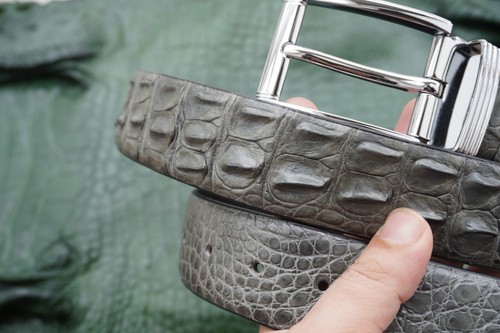 W 1.5 inch - Gray Genuine CROCODILE Hornback LEATHER Skin Men's Belt #E20 - Picture 8 of 11