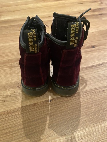DR MARTENS Pooch Patent Black Cherry Red Velvet 8 Eye Lace Up Zip Boots Kids 10 - Picture 10 of 13