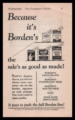 1929 Borden's Eagle Brand Evaporated Milk Klim One Such Mince Meat Print Ad