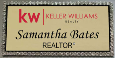 KELLER WILLIAMS REALTY GOLD BLING CRYSTAL PERSONALIZED NAME BADGE W/ PIN