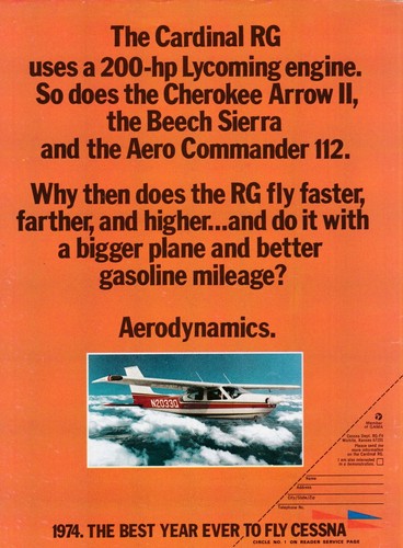 1974 Cessna Cardinal RG Aircraft Ad 5/4/2025g - 第 1/1 張圖片