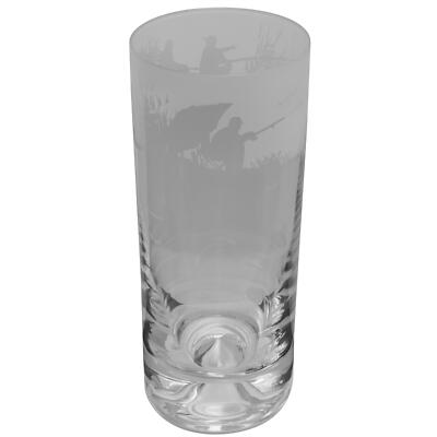Highball Glass Decorated Fishing Scene Sandblasted Drinking Tumbler Gift Animo