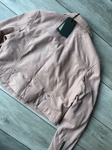 ALL SAINTS WOMENS MISTY PINK "RIFT" LEATHER BIKER JACKET COAT - UK 16 - NEW TAGS - Picture 9 of 13