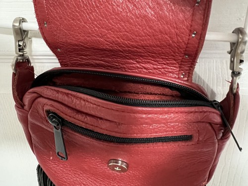 Fringe Leather Small Belt Hip Clip On Bag Motorcycle Biker Custom Made! - Picture 3 of 6