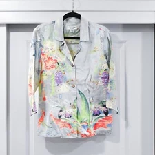 Citron Santa Monica Small 100% Linen Button Down Print Shirt