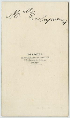 CDV 1860-70 Disdéri. La cantatrice Mademoiselle de la Pommeraye. Opéra. - Foto 2 di 2