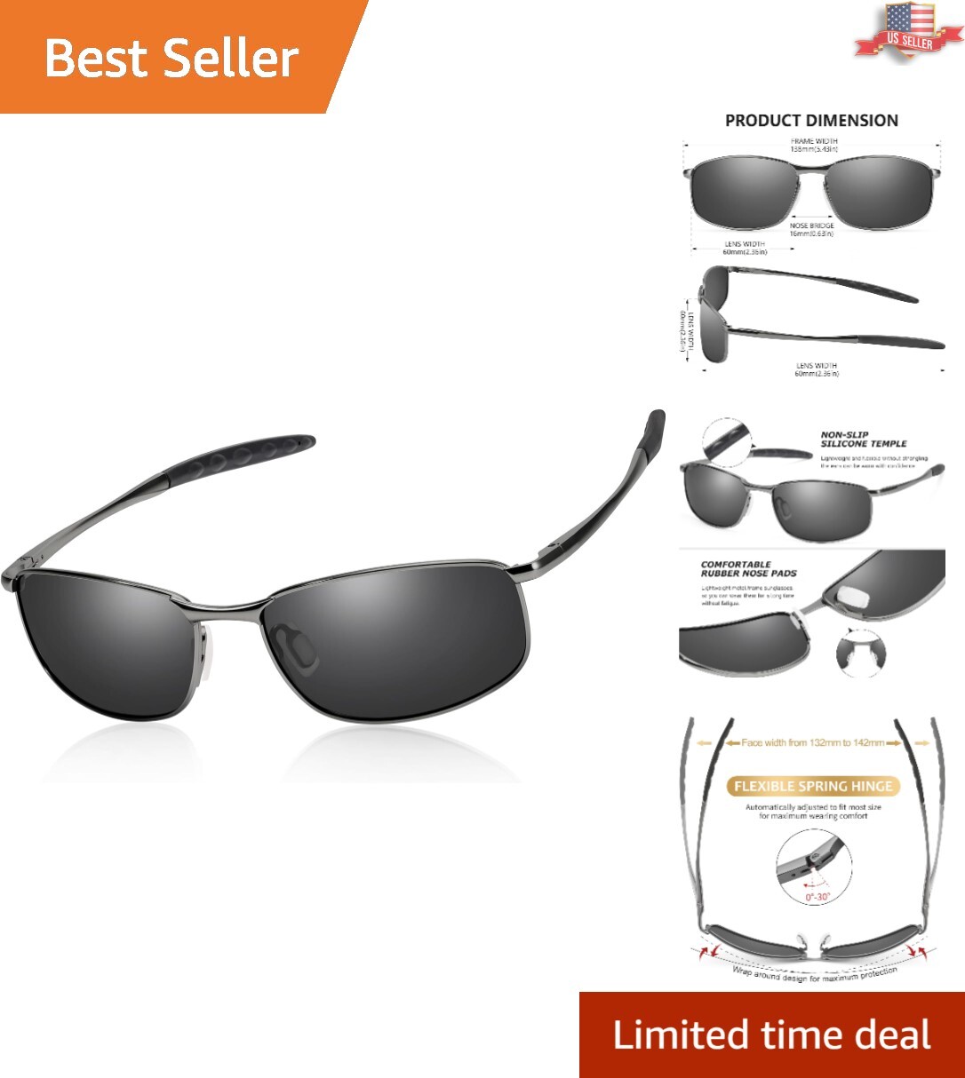 Classic Aviator Sunglasses with HD Polarized Lens and Adjustable Nose Pads-image