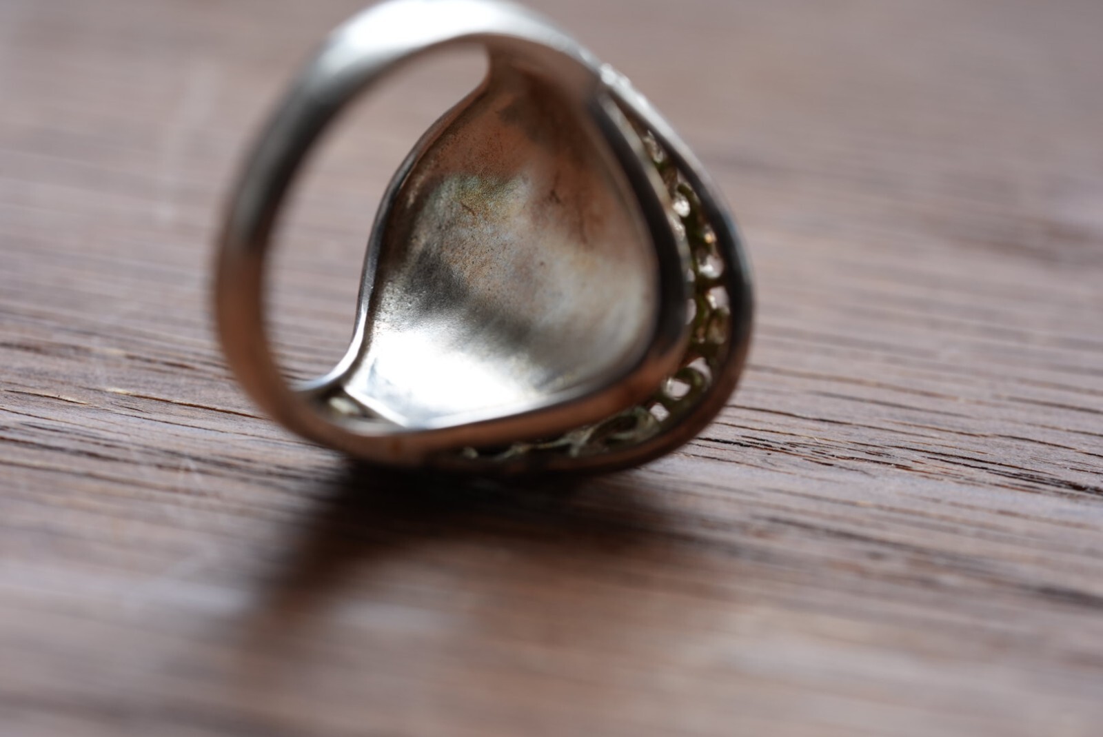 Sterling Silver 925 Ring Vine Pattern Over Green … - image 6