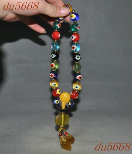 China verre liuli perle sculptée Ward off mauvais esprits amulette bracelet chaîne à main - Photo 1/13