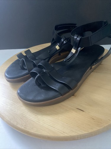 Sandalo donna nero con cinturino taglia 9,5 gladiatore Franco Sarto Dosha caviglia decoro oro - Foto 7 di 8