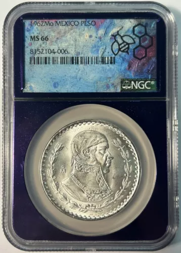 1962 Mexico Silver Peso - NGC MS66 Purple Core