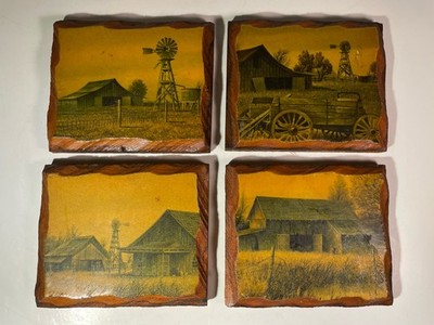 VTG Cowboy Western Wall Art Miniature Decoupage Plaques Country Farm 1960s Set