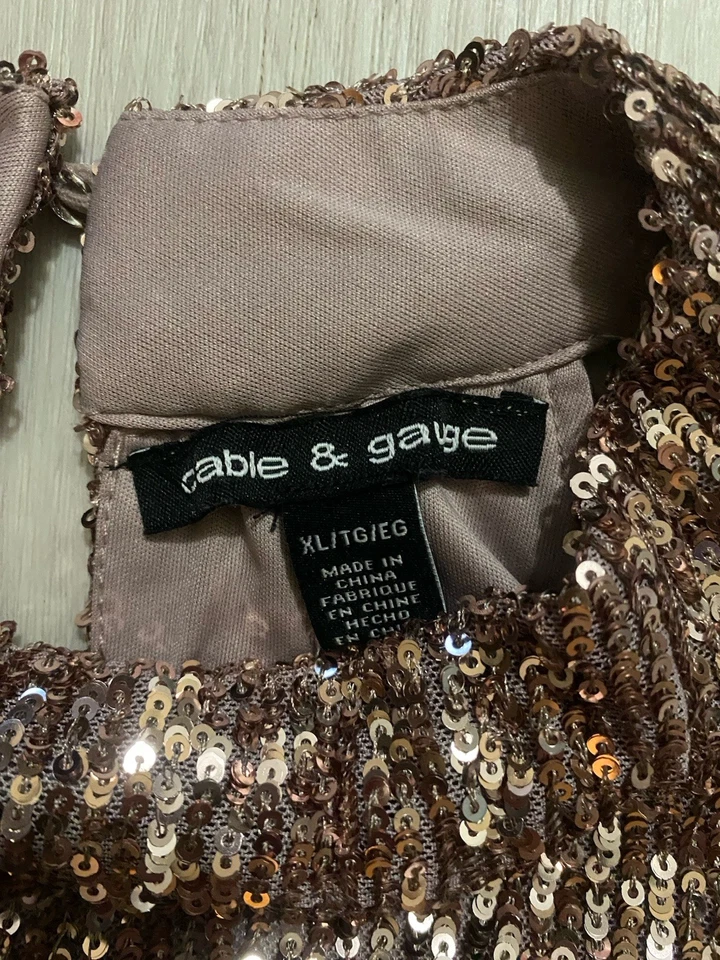 Top para mujer Cable & Gauge lentejuelas oro rosa talla XL fiesta navideña brillante Foto 2 de 4