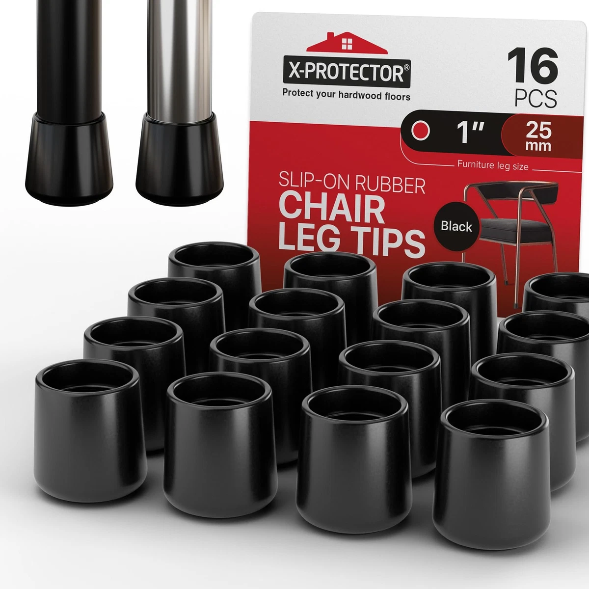 X-Protector Rubber Chair Leg Caps - 16 PCS 25mm - Keep Furniture in Place!