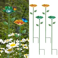 4-Pack Bee Watering Stations, 25 Inch Iron Bee Bath for Garden [Yellow/Green]