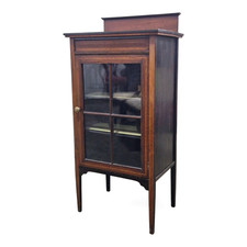 Antique mahogany display cabinet - Edwardian single door inlaid side cabinet