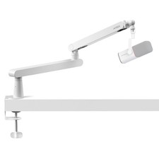 White Microphone Boom Arm Stand Low Profile Boom Arm Adjustable Mic Stand wit...