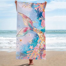 1pc Extra Large Quick-Dry Beach Towel - Mermaid Design with Pink Golden tail
