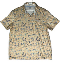 IZOD Tan Saltwater Beach Polo Shirt Palm Hawaiian Trees Relaxed Classics Mens XL