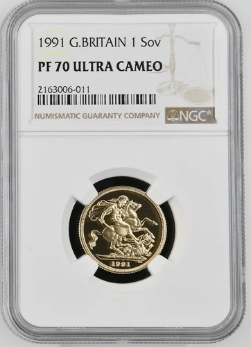 1991 Great Britain Gold 1 Sovereign Elizabeth II NGC Graded PF70 Ultra Cameo