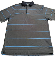 FJ FootJoy Gray Blue Striped Short Sleeve Polo Shirt Men's Medium Golf