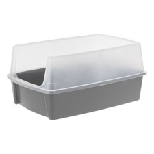 XXL Open-Top Cat Litter Box W/ High Sides Easy to Clean Big Cats Gray