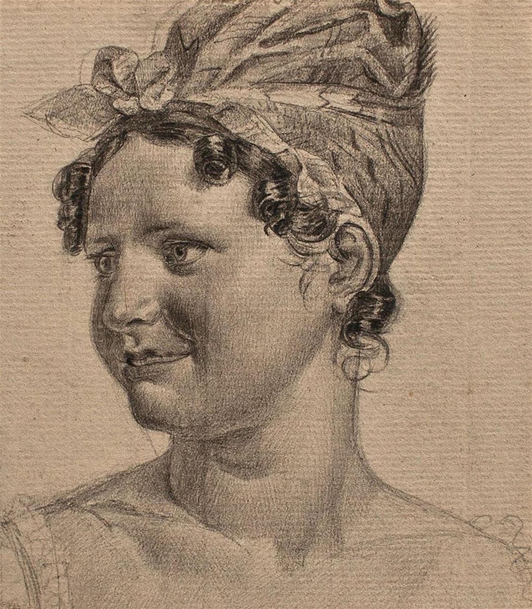 Woman Portrait Girl Cloth Headgear Unknown Pencil Early 19th Century century