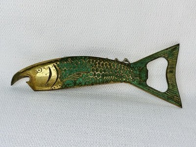 Vtg 1950s Brass Fish Corkscrew Rostfrei Bottle Opener Germany MCM Barware Tool