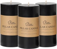 3X6 Inch Black Pillar Candles Set of 3 - Decorative Unscented Pillar Candle