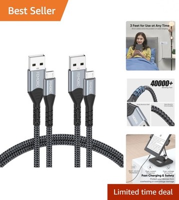 Durable 3Ft Micro USB Charging Cable - 2-Pack 12W Fast & 480Mbps Transfer