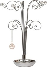 HOHIYA 15 Inch Chrome Silver Jewellery Tree Stand Holder for Necklaces Bracelets