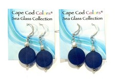 Set of 2 Cape Cod Colors Sea Glass Inspired Sterling Earrings Cobalt Blue Disk