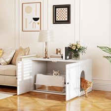 PawHut Cat Litter Box Enclosure, Hidden Litter Box Furniture, White
