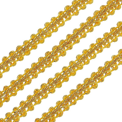 FINGERINSPIRE 14 Yards Metallic Braid Lace Trim, Flower Pattern Gold Centipede