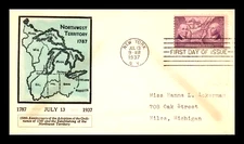 1937 Northwest Ordinance  FDC #795 BLUE LINPRINT  MAP Cachet  FDC