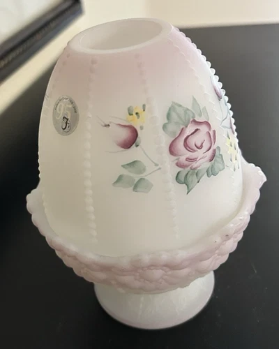 FENTON GLASS 95th ANNIV 2000 ROSE GARDEN BURMESE GLASS FAIRY LAMP LIGHT