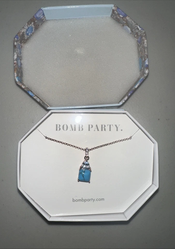 Rose gold Bomb Party december birthday collection necklace, turquoise stone, 18” - Image 2 of 4