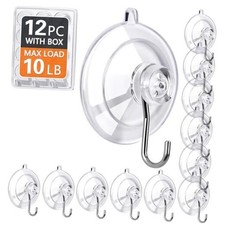 Suction Cup Hooks 12Pack - Max Load 10LB, 1.77Inch Clear 12pc-Medium Size