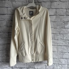 PREOWNED NIKE WOMENS SPORTS WARE JACKET IVORY ZIP UP SNAPS LARGE L