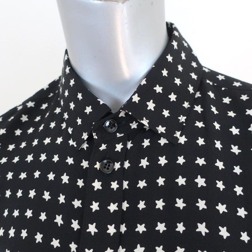 Saint Laurent Button Down Blouse Black Star Print Silk Size 36 Long Sleeve Top - Picture 2 of 10