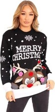 Women's Knitted Xmas Elf Top Unisex Long Sleeve Merry Christmas Winter Sweater