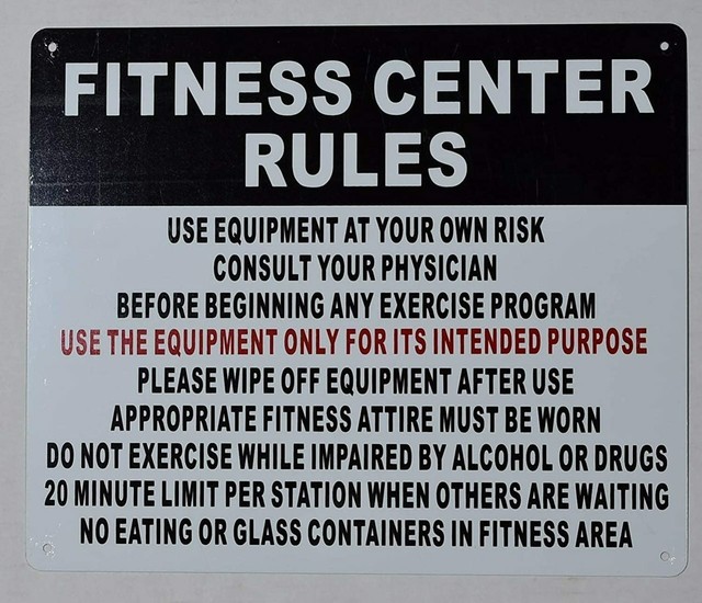 Fitness Center Rules SignHorizontal (White,Aluminium 10x12)ref0420 eBay